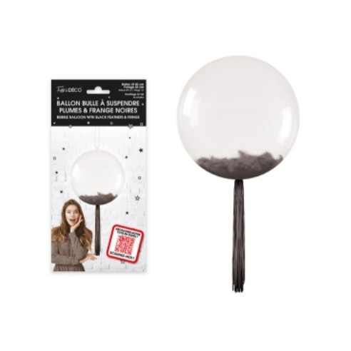 Ballon bulle transparent plumes et franges fucshia