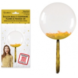 Ballon bulle transparent plumes et franges or