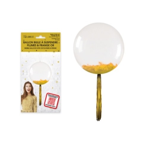 Ballon bulle transparent plumes et franges noir