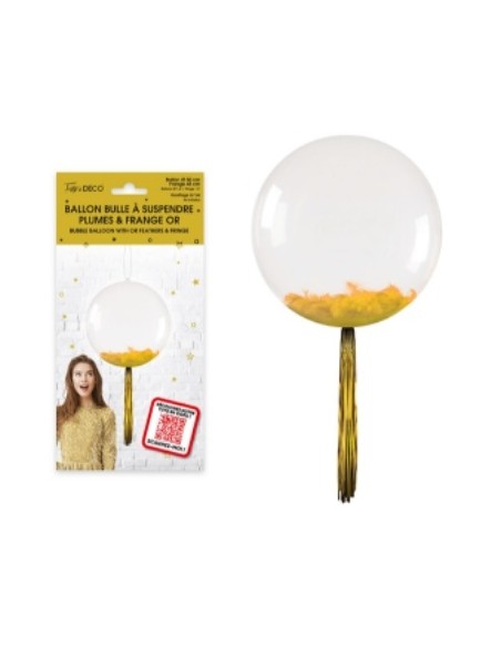 Ballon bulle transparent plumes et franges noir