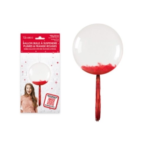Ballon bulle transparent plumes et franges or