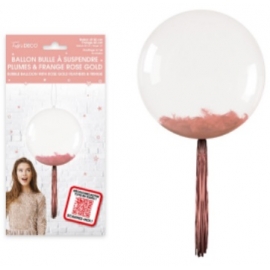 Ballon bulle transparent plumes et franges rouge