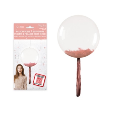 Ballon bulle transparent plumes et franges rouge