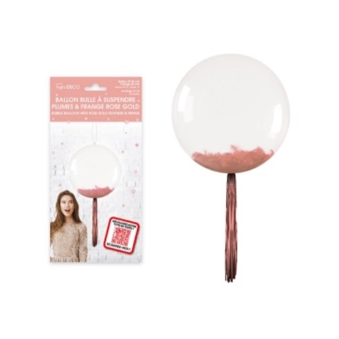 Ballon bulle transparent plumes et franges rouge