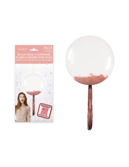 Ballon bulle transparent plumes et franges rouge