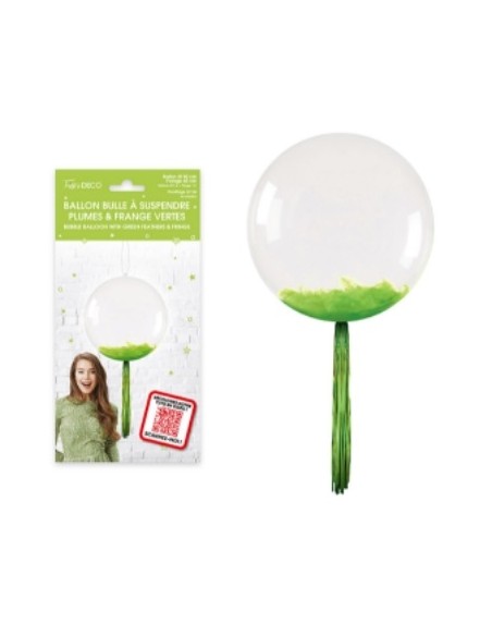 Ballon bulle transparent plumes et franges rose gold