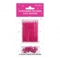 10 bougies pailletées avec support fuchsia