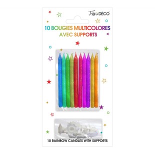 10 bougies pailletées avec support fuchsia