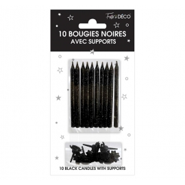 10 bougies pailletées avec support noir