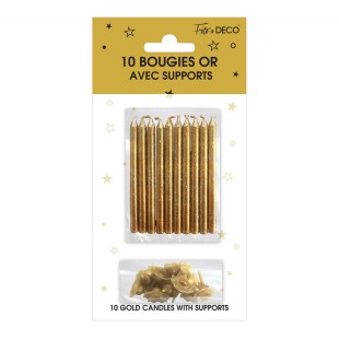 10 bougies pailletées avec support noir