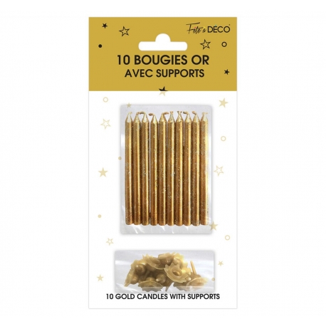 10 bougies pailletées avec support noir