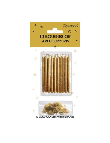 10 bougies pailletées avec support noir