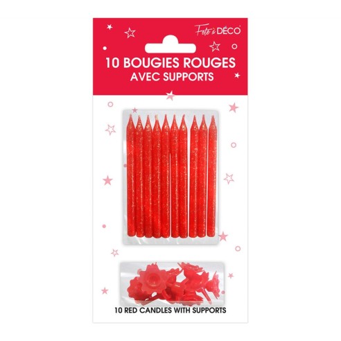 10 bougies pailletées avec support or
