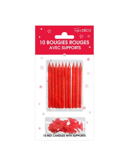 10 bougies pailletées avec support or