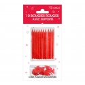 10 bougies pailletées avec support rouge