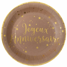 10 Assiettes Joyeux Anniversaire métallisé - Kraft