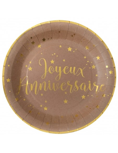 10 Assiettes Joyeux Anniversaire métallisé - Bleu