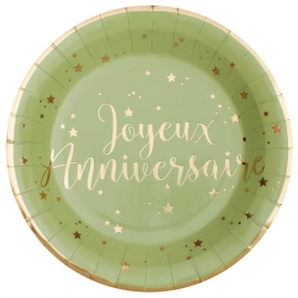 10 Assiettes Joyeux Anniversaire métallisé - Kraft