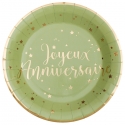 10 Assiettes Joyeux Anniversaire métallisé - Sauge