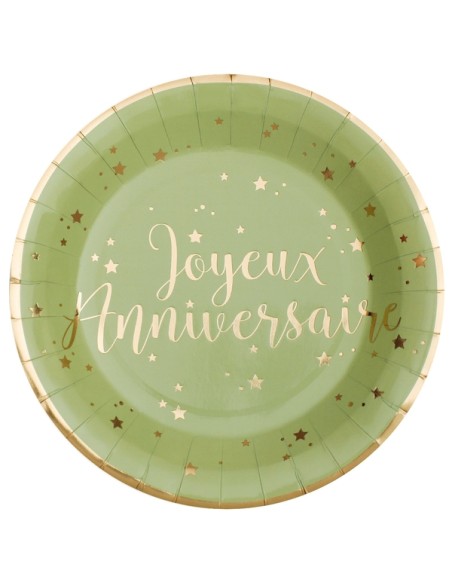10 Assiettes Joyeux Anniversaire métallisé - Kraft