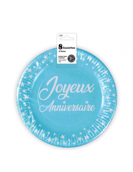 8 assiettes anniversaire 23cm - blanc