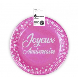 8 assiettes anniversaire 23cm - bleu