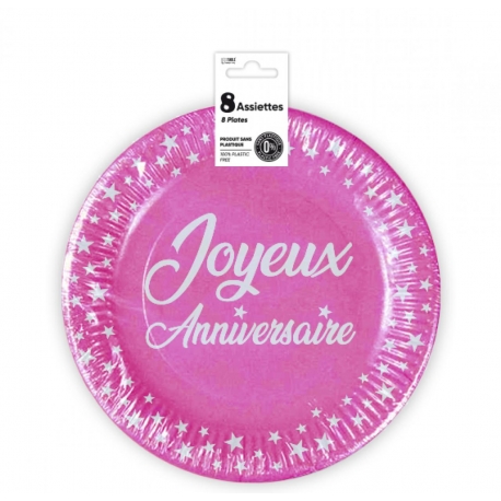 8 assiettes anniversaire 23cm - bleu