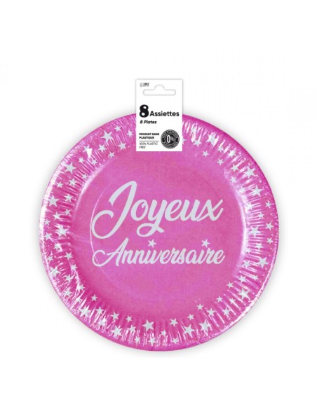 8 assiettes anniversaire 23cm - bleu