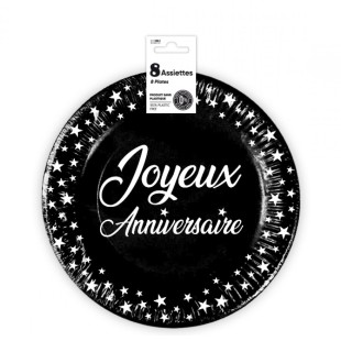8 assiettes anniversaire 23cm - jaunbe