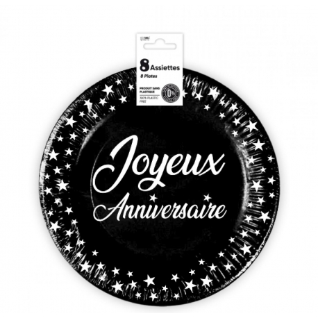 8 assiettes anniversaire 23cm - jaunbe