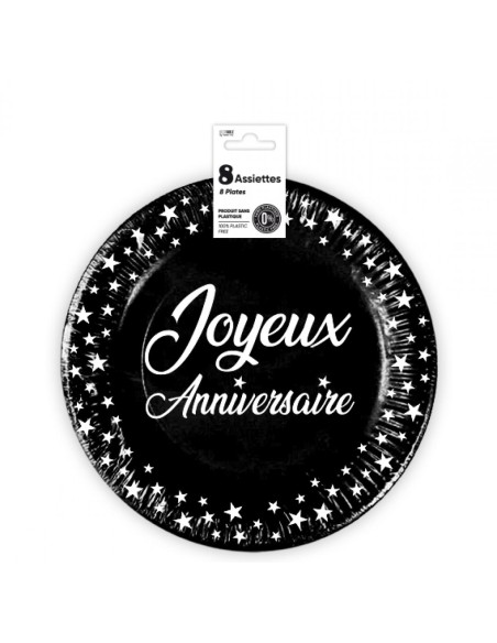 8 assiettes anniversaire 23cm - jaunbe