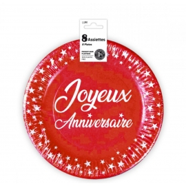 8 assiettes anniversaire 23cm - noir