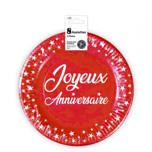 8 assiettes anniversaire 23cm - noir