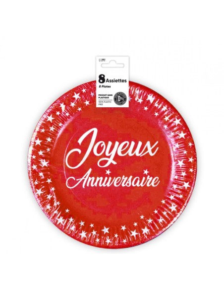 8 assiettes anniversaire 23cm - noir