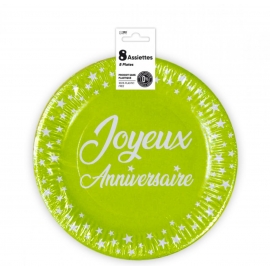 8 assiettes anniversaire 23cm - rouge