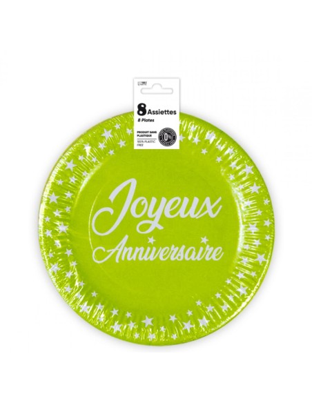 8 assiettes anniversaire 23cm - rouge