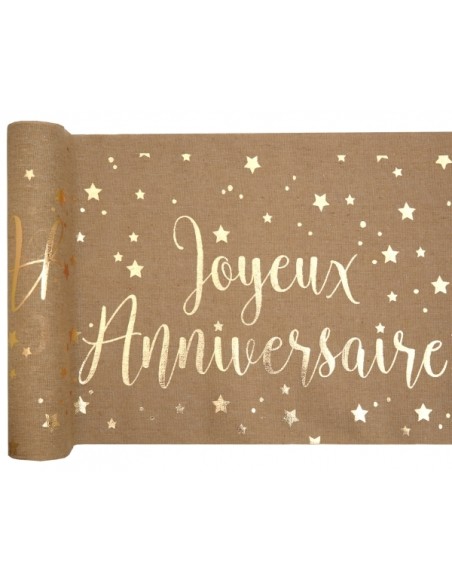 Chemin de table Joyeux Anniversaire métallisé - Rose gold