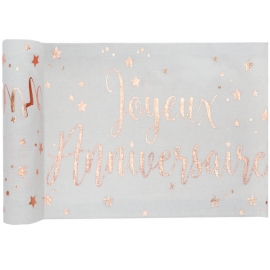 Chemin de table Joyeux Anniversaire métallisé - Rose gold