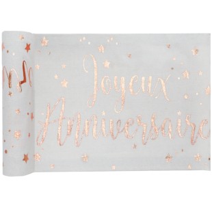 Chemin de table Joyeux Anniversaire métallisé - Rose gold