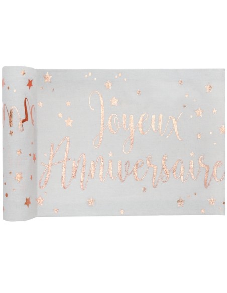 Chemin de table Joyeux Anniversaire métallisé - Rose gold