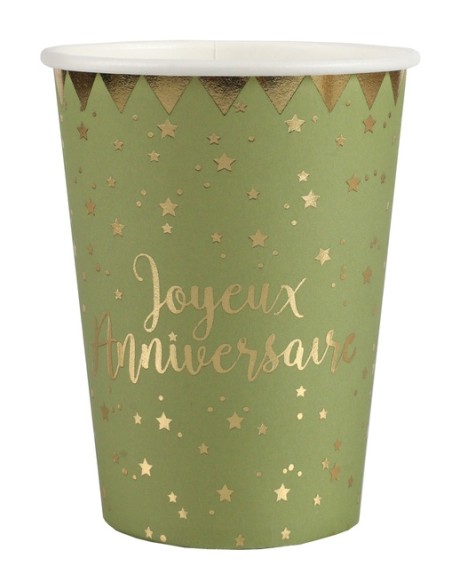 10 gobelets Joyeux Anniversaire métallisé - Rose gold