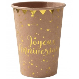 10 gobelets Joyeux Anniversaire métallisé - Sauge