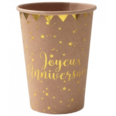 10 gobelets Joyeux Anniversaire métallisé - Sauge