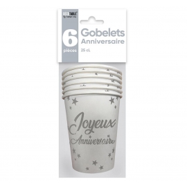 6 gobelets Anniversaire 25cl - Blanc