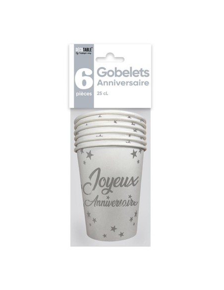 10 gobelets Joyeux Anniversaire métallisé - Kraft