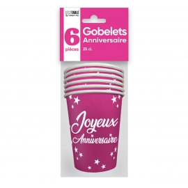 6 gobelets Anniversaire 25cl - Bleu