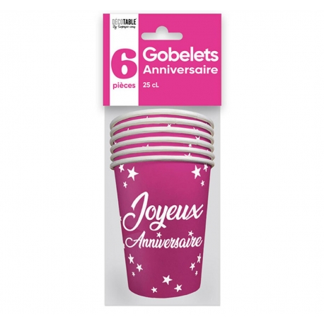 6 gobelets Anniversaire 25cl - Bleu