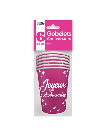 6 gobelets Anniversaire 25cl - Bleu