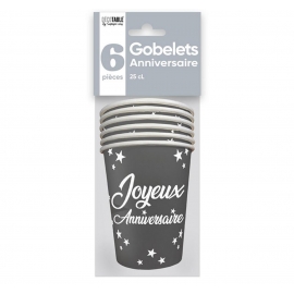 6 gobelets Anniversaire 25cl - Gris