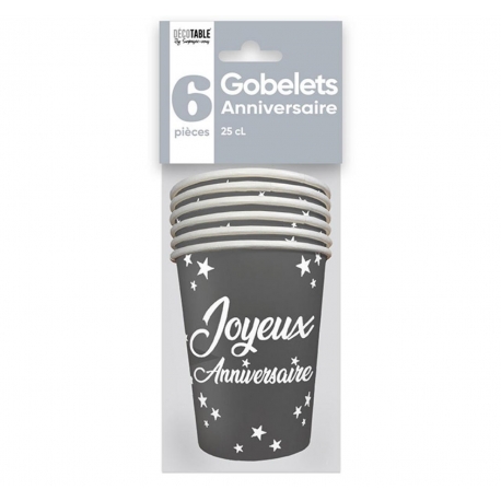 6 gobelets Anniversaire 25cl - Fuchsia